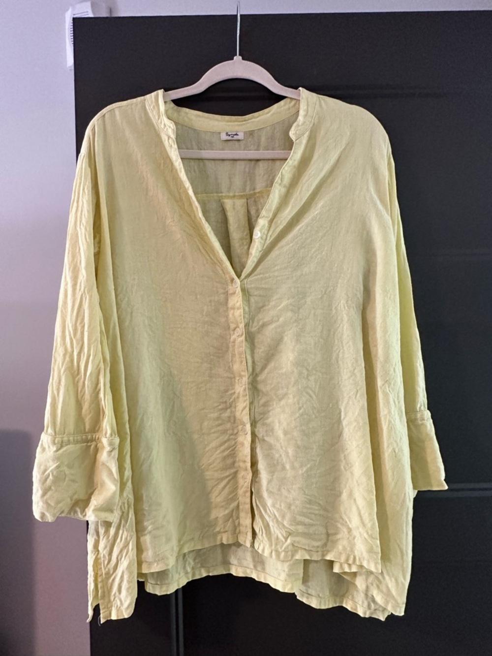 Light Yellow Linen Button-Front Women's Top